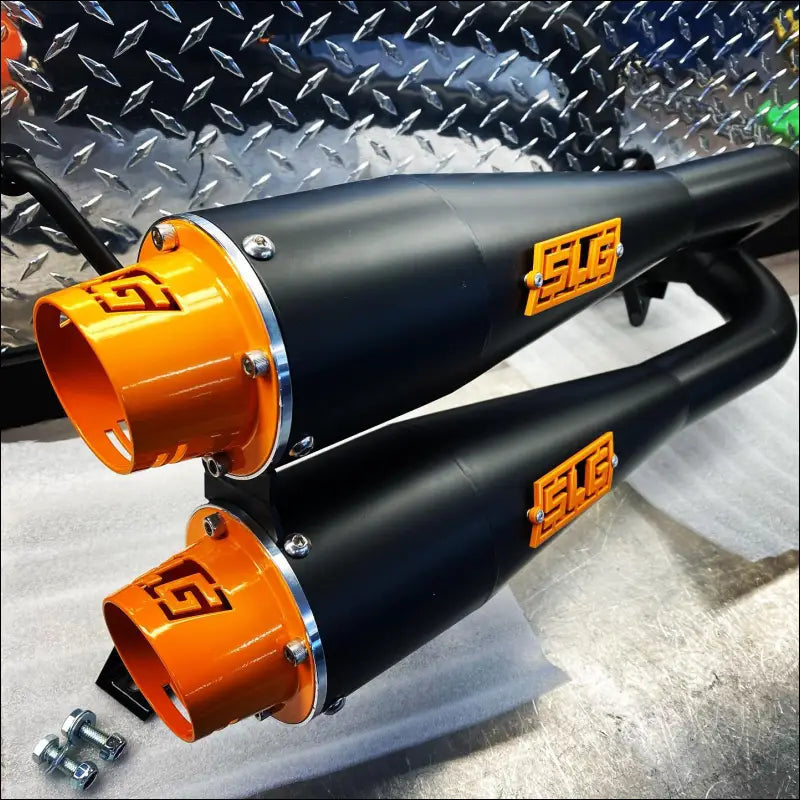 2018-2021 Polaris RZR XP and RS1 1000cc Sniper Quiet Series Dual Slip On - Raw stainless body with coated tip logo