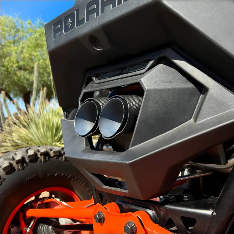 Polaris RZR Pro R Magnum Twin-Exit Exhaust - Brushed Stainless Finish / Twin Tip / Black Heatshield w/ Red Accent