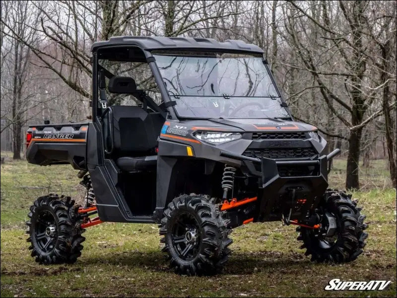 SuperATV Polaris Ranger XP Kinetic Scratch Resistant Flip Down Windshield - Standard Polycarbonate - Clear